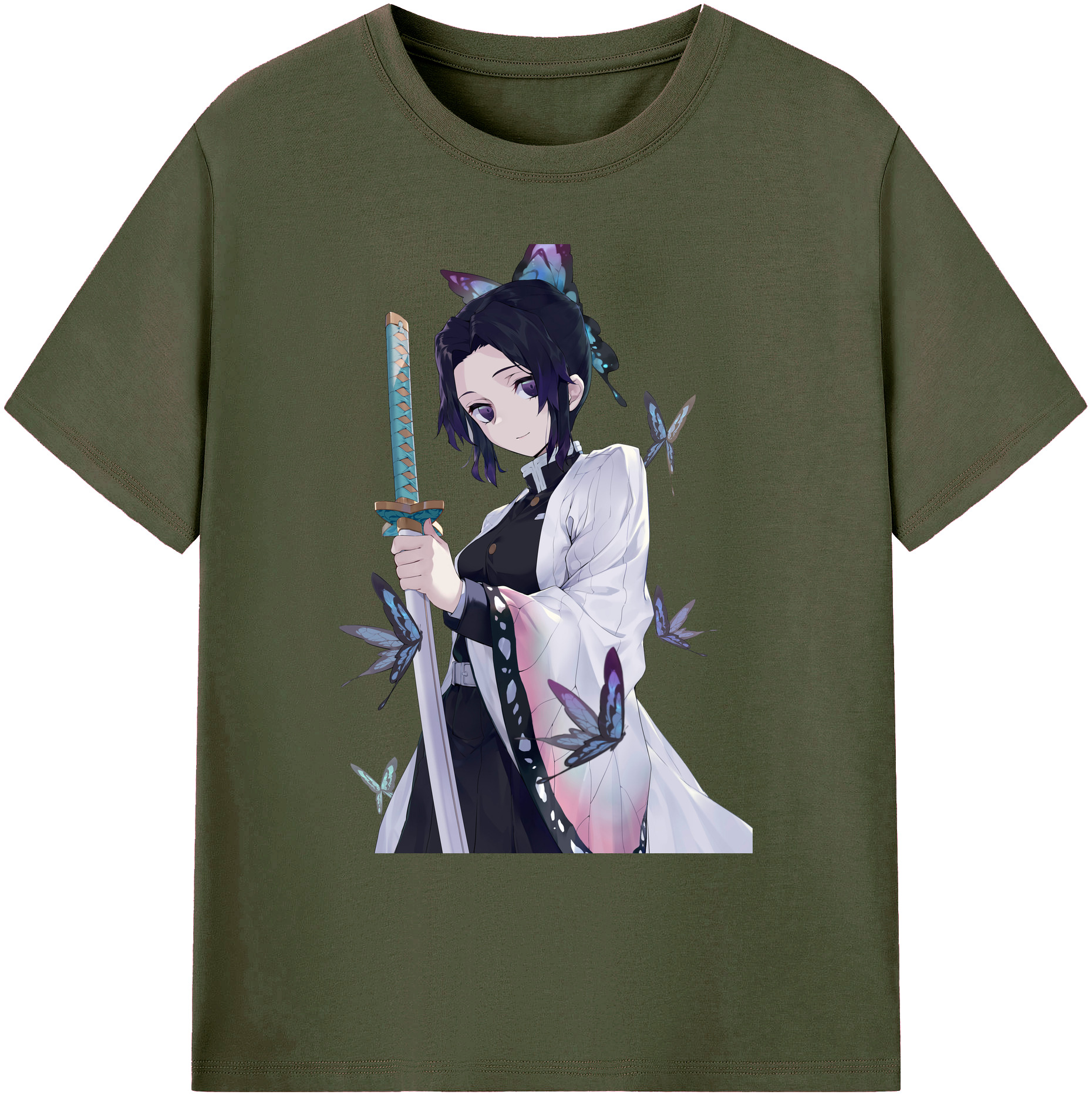 （画像用） 鬼滅の刃（きめつのやいば）蟲柱-胡蝶 しのぶ／こちょう しのぶ Kochou Shinobu 綿100％ メンズ半袖Tシャツ｜肌触りやわらか＆通気性